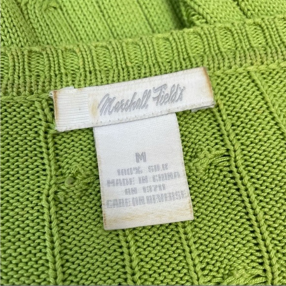 MARSHALL FIELDS Vintage Lime Green Silk Cable Knit Sweater Size Medium - Picture 5 of 5